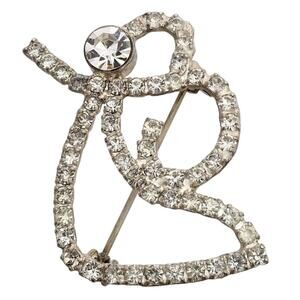 Rhinestone Angel Brooch Silver Tone Vintage Small Pin Holiday